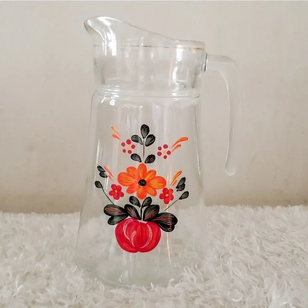 Vintage juice handpainted floral pitcher